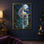 Pale silver horse faces a glowing amber moth in shallow mangrove water beneath a large moon.; frame shown for styling only