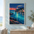 A red-and-white lighthouse shines over sailboats and a coastal harbor at dusk, with gold reflections on turquoise water.; frame shown for styling only