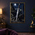 Ornate silver dagger with curved guard and crescent pommel beside a decorated dark scabbard in a detailed moonlit landscape.; frame shown for styling only