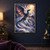 Blue-gray dragon with extended wings and a curved tail climbing diagonally through dark storm clouds toward a bright opening and copper lightning.; frame shown for styling only