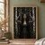Dark-haired antlered figure holding branches overhead in a shadowy birch forest.; frame shown for styling only