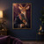 Deer-headed courtier in an embroidered blue jacket holding pink foxglove against a dark plum background.; frame shown for styling only
