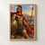 Bearded warrior in Roman-style armor with a crested helmet, spear, and shield before a city at sunset.; frame shown for styling only