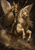 Armored woman with a winged helmet riding a pale winged horse, carrying a large decorated shield with a spear behind her.