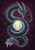 A blue-scaled dragon with swept horns and long whiskers coils around a glowing pale mint pearl against a dark starry background.