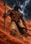 Set, depicted with a long-eared jackal-like head, staff, broad collar, and crossed straps, amid red-orange dust, storm clouds, and lightning.