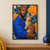 Bearded man in a cobalt-blue shirt and rust-red cap holding an alert spotted cat against large orange flowers and deep teal leaves.; frame shown for styling only