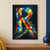 A large capital R made of glowing ruby, orange, yellow, and cyan stained-glass-like panes against deep teal, with small shards and reflections.; frame shown for styling only