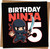 5th Birthday Card for Boys Kids – Ninja Theme Square Greeting Card, 145mm x 145mm, Cute Cartoon Design, Includes Kraft Envelope