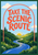 Coral “TAKE THE SCENIC ROUTE” lettering above a winding blue road through green hills toward a yellow sun.