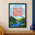 Coral “TAKE THE SCENIC ROUTE” lettering above a winding blue road through green hills toward a yellow sun.; frame shown for styling only