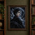 A pale-faced woman in a dark mantle framed by swirling smoke and three pale moths, with a red accent at her throat.; frame shown for styling only