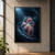 Realistic human heart floating in a dark watery space, surrounded by pale blue currents and bubbles with a glowing red-orange line.; frame shown for styling only