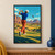 A golfer in a cobalt shirt and rust-red trousers completes a drive on a desert course, with the ball high above the fairway and red-rock mesas beyond.; frame shown for styling only
