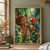 Woman offering a small red berry to a scarlet-and-blue macaw perched on her forearm, with a green parakeet among rainforest foliage.; frame shown for styling only