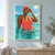 Adult woman in a coral swim cap and swimsuit standing in bright turquoise water, touching the side of her head as sunlight glints behind her.; frame shown for styling only