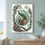 Sea-glass-green spiral shell containing a miniature underwater scene with a coral-colored crab, anemone-like forms, and seaweed, surrounded by kelp and jellyfish.; frame shown for styling only
