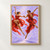 Two dancers in flowing red costumes hold hands and leap against a pale lilac background with blue-violet strokes.; frame shown for styling only