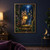 Upright raccoon holding a glowing lantern as a moth approaches, with a moon and garden path beneath a stone arch.; frame shown for styling only
