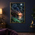 Indigo-blue eyestalked creature with a curled tail and multiple short legs leaning toward a glowing spiral shell on wet rock.; frame shown for styling only