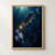 A dark fish with a glowing gold lure descends through blue-green water toward luminous translucent jelly-like animals.; frame shown for styling only