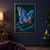 Blue moth-like insect carrying a small red envelope against a dark teal background, with a curved trail of gold lights.; frame shown for styling only