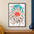 Stylized sea anemone with coral-red curling tentacles and navy outlines in front of a turquoise disc.; frame shown for styling only