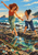 Two adult women hold hands and balance beside rocky tidepools, with sea glass, surf, birds, distant wooded shores, and a low sunset.