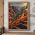 Relief-print-style scene of a green spiny lizard climbing an orange sandstone slope beneath golden sunlight, with a smaller lizard silhouette on a distant ridge.; frame shown for styling only