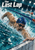 A cobalt-capped swimmer surges through splashing pool water toward a tiled wall beneath the words “The Last Lap,” with another swimmer in the next lane.
