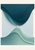 A broad dark teal curved form and a smaller sea-glass wave meet at a coral point in a pale inset field.