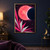 Coral-pink sphere partly eclipsed by a midnight-blue disk, with white rays, star points and an angular pink-and-silver fan below.; frame shown for styling only