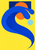 Abstract ultramarine curling wave-like shape around an orange disc, with a pale-aqua circle and navy block on a yellow background.