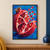 An opened pomegranate with glossy ruby-red arils and pale pith, surrounded by scattered seeds on a bright blue background.; frame shown for styling only