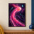 Bright coral-pink comet with a broad curling magenta tail crossing a deep plum-violet field beside a turquoise moon and small blue-green fragments.; frame shown for styling only