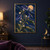 A stylized branching plant with indigo trumpet-shaped flowers and pale star-like blooms beneath an apricot moon in a clouded midnight sky.; frame shown for styling only