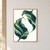 Two oversized abstract leaves curl toward each other in rippling teal, green, and citron bands on a warm-white background.; frame shown for styling only