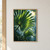 Two large fan-shaped palm fronds viewed from below against a bright canopy opening, with green leaves and warm sunlight.; frame shown for styling only