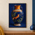 Cobalt amphora with twin handles and an orange shoulder, decorated with ferns and a leaping fox among golden lights.; frame shown for styling only