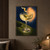 Faceted coupe with a golden drink, floating green olive, curling citrus peel, and warm orange glow against navy.; frame shown for styling only