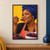 Joyful adult woman chef in an indigo headwrap tasting berries from a spoon against a marigold-yellow background.; frame shown for styling only