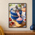 Blue hand-cranked ice-cream maker dispensing pink ice cream into a bowl beside strawberries and a checked towel.; frame shown for styling only