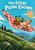 Checked picnic cloth billowing like a sail with a basket of picnic food and a ladybug above a green coastal hillside and sea; title lettering reads “The Great Picnic Escape.”