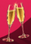 Two golden-filled stemmed flutes meeting at their rims with a bright starburst against a raspberry-pink background.