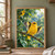Large yellow-and-black bird shaking water from raised wings on a branch, with a smaller bird among wet green foliage above-left.; frame shown for styling only