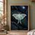 Pale mint luna moth with open wings among dark, dew-covered fern leaves, with a full moon in the background.; frame shown for styling only