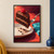 A raspberry-topped slice of layered chocolate cake lifted on a silver fork above a white plate against a coral-red background.; frame shown for styling only