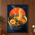 A ceramic ramen bowl with dark broth, halved egg, scallions, mushrooms, and corn, while chopsticks lift noodles beneath a pale steam ribbon and orange halo.; frame shown for styling only