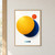 Golden-yellow and cobalt overlapping circles with a small vermilion circle above and three colored squares near the bottom on an off-white background.; frame shown for styling only
