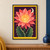 Coral-pink cactus flower with an apricot center and green pads, with an ivory crescent moon against a plum field and yellow margin.; frame shown for styling only